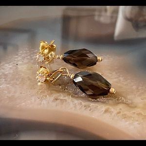 14k gold smoky topaz earrings cubic zirconia studs